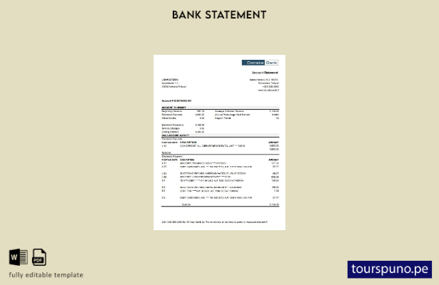 listo para imprimir plantilla de Excel de extracto bancario de Finlandia Danske